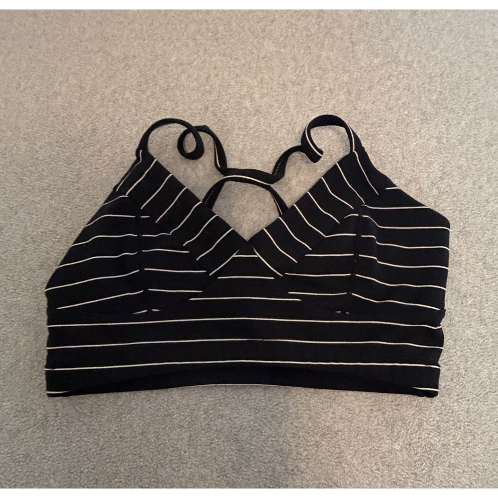 Glyder Womens Strappy Sports Bra Small Black Striped Athleisure Workout Top